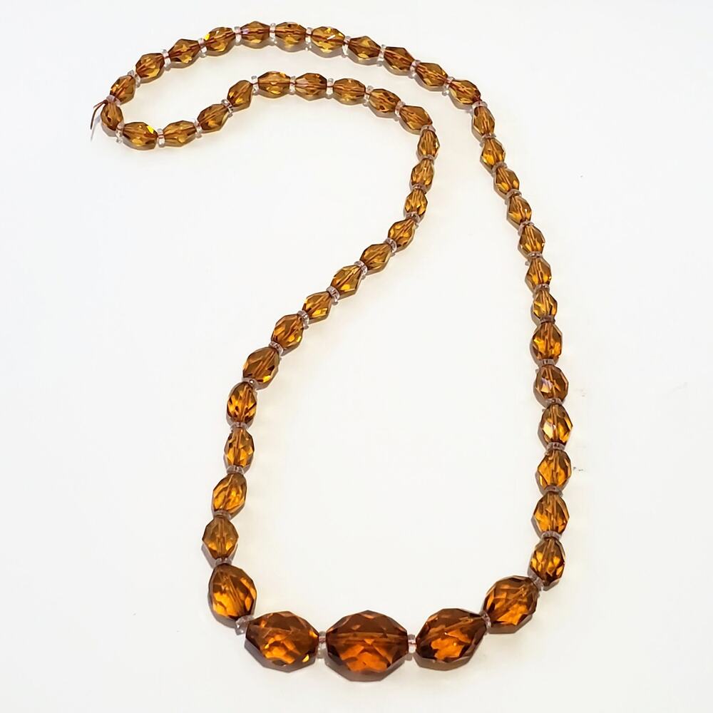 Vintage Art Deco Amber Colored Faceted Glass Graduated Bead Necklace 26"